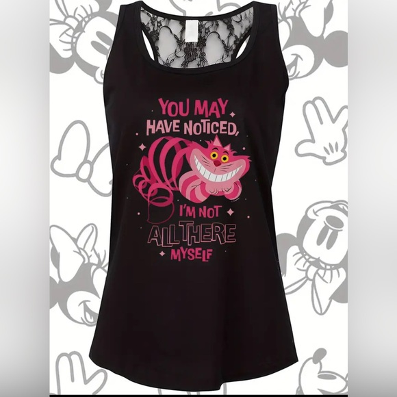 New Disney Black and Pink Cheshire Cat Tank Top - Picture 1 of 5